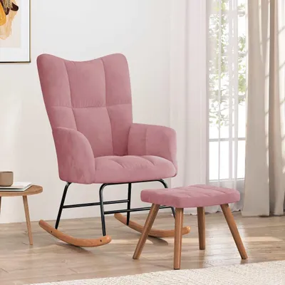 Produktbild von vidaXL Schaukelstuhl mit Hocker Samt Rosa