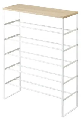 Immagine prodotto di Scarpiera Yamazaki in metallo 5 file per 15-18 paia di scarpe con ripiano in legno moderno bianco bianco 03369