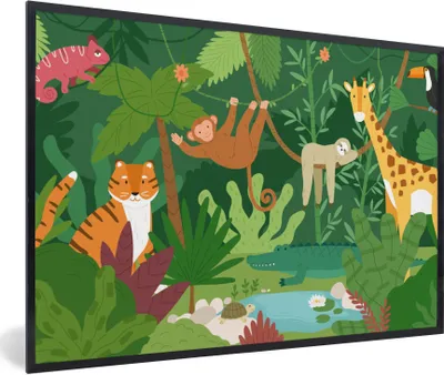 Produktbild von MuchoWow® Gerahmtes Poster Dschungel - Tiere - Natur 30x20 cm - Poster mit Schwarzem Bilderrahmen Wandposter Rahmen Foto Bilder - Kunstdruck - Bild-Poster