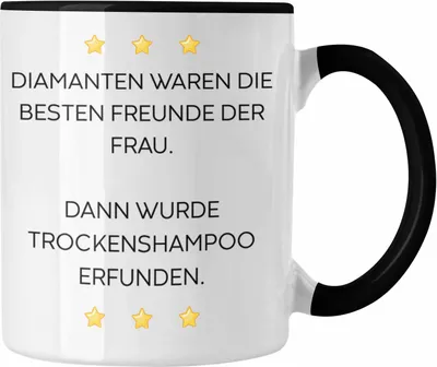 Produktbild von Trendation - Lustige Tasse mit Spruch für Frauen Männer Arbeit Büro Lustig Tassen Becher mit Sprüchen Kollegin Geschenk Sarkasmus Trockenshampoo (Schwarz)