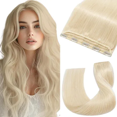 Produktbild von Clip in Extensions Echthaar Blond 40cm Platinblond 45g