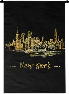 Produktbild von MuchoWow® Wandteppich Wandbehang New York - Skyline - Schwarz 60x90 cm Tapisserie Dekoration Wandtuch - Foto-Teppich - Abwaschbar