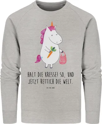 Produktbild von Mr. & Mrs. Panda Baumwoll Pullover Einhorn Gemüse Größe L - Heather Grey - Geschenk, Wochenmarkt, Pulli, Biomarkt, Organic Sweatshirt, Unicorn, Einhörner, Sweater