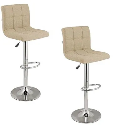 Productafbeelding van Verstelbare Barkrukken met Rugleuning - 360° Draaibaar, Beige, Set van 2