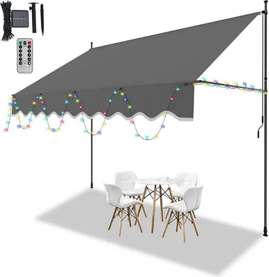 Produktbild von Izrielar Klemmmarkise mit LED 300x120cm Balkonmarkise, UV-beständig 50+ höhenverstellbar Sonnenschutz ohne Bohren für Terrasse und Balkon Grau