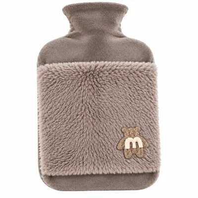 Produktbild von Wärmflasche 2.0L mit Deckel und Kuschelweichem Fellbezug, Kängurutasche - Auslaufsicher, Bettflasche mit weichem Abnehmbarem Bezug (braun)