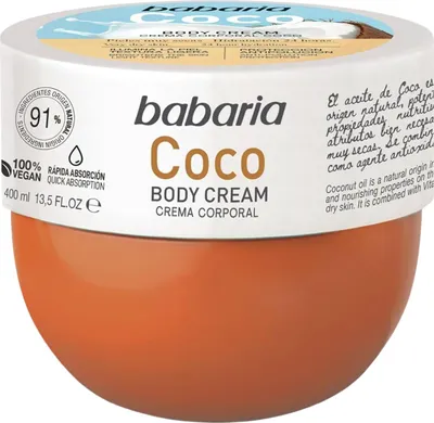 Obrázek produktu pro Tělový krém Babaria Coco 400 ml intenzivní hydratace jemná pokožka rychlé vstřebání kokosová vůně