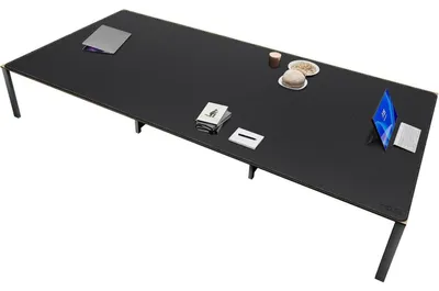 Image de Tapis de bureau, dimensions 210 x 100 cm, noir, imperméable, résistant aux rayures, aspect cuir