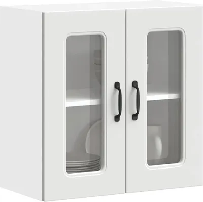Image de vidaXL Armoire de cuisine suspendue avec porte vitrée Kalmar Blanc Matériau dérivé du bois