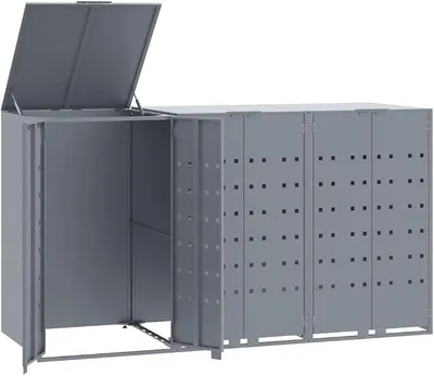 Produktbild von Mülltonnenbox für 3 Tonnen Mülltonnenverkleidung Müllbox Müllhaus Aufbewahrungsbox Grau 207x79x117 cm Stahl