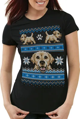 Produktbild von style3 Hundewelpe Ugly Sweater Damen T-Shirt golden retriever x-mas pulli weihnachtsbaum, Größe:M