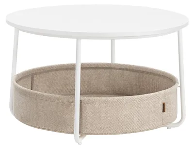 Produktbild von Beistelltischset mit Stoffkorb – Mattweiß/Kamelbraun – 75 x 45 cm