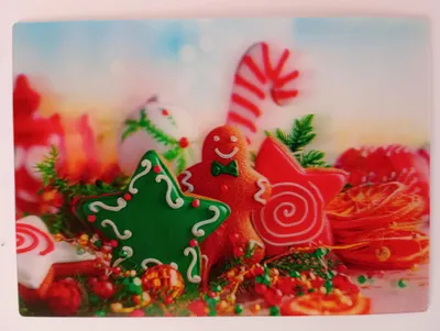 Produktbild von 3 D Ansichtskarte bunter Lebkuchen, Postkarte Wackelkarte Hologrammkarte, Weihnachten