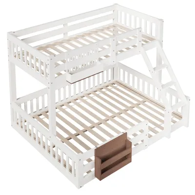 Produktbild von Flieks Etagenbett 90x200cm/140x200cm, Kinder Hochbett mit Aufbewahrungsfächern, Kinderbett mit Rausfallschutz und Leiter, Weiß