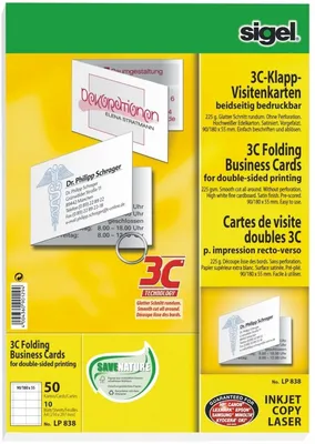 Produktbild von Klapp-Visitenkarten 3C beidseitig bedruckbar 225g/qm hochweiß VE=10x50 Stück