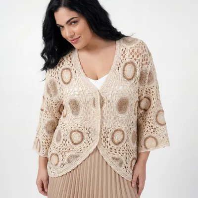 Produktbild von Strickjacke Damen leichte Sommerjacke Häkel Look 42 44 46 Baumwolle Cardigan