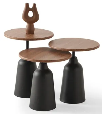 Image de Table d'appoint en bois, couleur marron et noir, forme ronde, confortable et pratique
