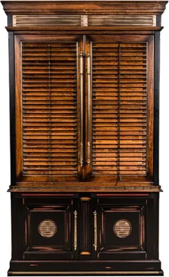 Produktbild von Casa Padrino Luxus Vintage Stil Bücherschrank Braun / Naturfarben / Schwarz 146,5 x 46 x H. 247 cm - Massivholz Schrank - Regalschrank - Wohnzimmerschrank - Büroschrank - Luxus Massivholz Möbel