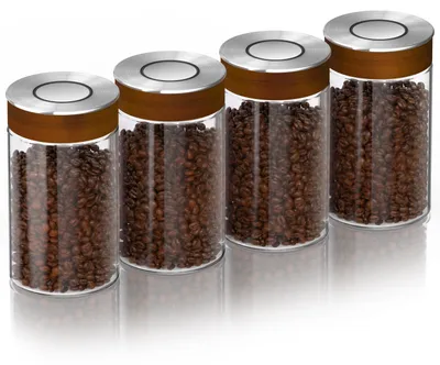 Produktbild von Arendo Vorratsglas 4er Set je 1000 ml aus Borosilikatglas mit luftdichtem Vakuum-Klickdeckel, Edelstahldeckel mit Silikondichtung, Vorratsbehälter, 4 Stück, transparent