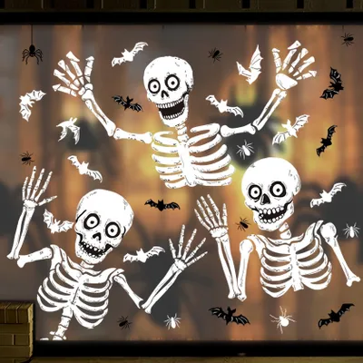 Halloween Fensterclips Skelett, 9 Stück, 30x20 cm, PVC