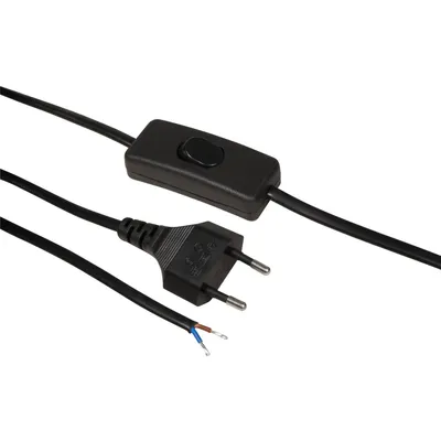 Zdjęcie produktu dla Kabel sieciowy McPower Euro z przełącznikiem i gołymi końcówkami, 2 m, czarny