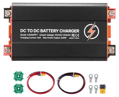 Obrázek produktu pro Nabíječka baterií SucceBuy DC-DC s MPPT, 520 W, 40 A, nabíjecí zesilovač s duálním vstupem pro solární panel a alternátor, vhodná pro LiFePO4 a olověné baterie, 12 V/24 V – 12 V/24 V, ideální pro obytné vozy a nouzové napájení