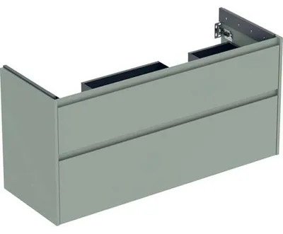 Produktbild von Geberit Renova Plan Unterschrank für Doppelwaschtisch, mit zwei Schubladen: 124.5x60.6x44.6cm, Breite Waschtisch=130cm, salbeigrün / lackiert seidenmatt