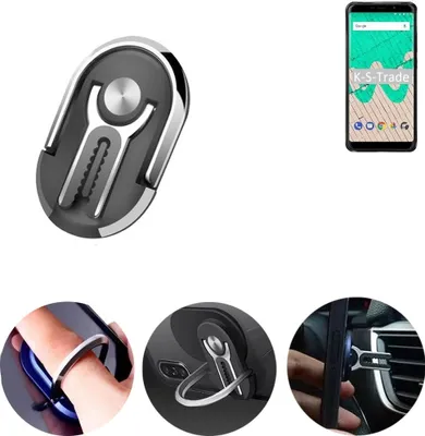 Produktbild von K-S-Trade 3in1 Smartphone-Ring Handy-Ring kompatibel mit Wiko View Go Fingerhalterung  Handyring Tischständer Lüftungsgitter-Halterung Tisch