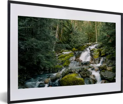 Produktbild von MuchoWow® Gerahmtes Poster Natur - Wasserfall - Bäume - Herbst 60x40 cm - Poster mit Schwarzem Bilderrahmen Wandposter Rahmen Foto Bilder - Schlafzimmer - Plakat in Rahmen - Drucken