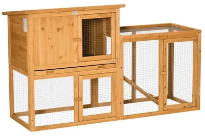 Zdjęcie produktu dla Klatka dla królików – klatka zewnętrzna z drewna z wybiegiem | Kolor: pomarańczowy | Wymiary: 60x141x86 cm