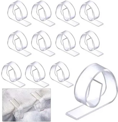 Obrázek produktu pro Sada 12 kusů průhledných plastových spon na ubrusy Unyqoos®, vhodné pro použití uvnitř i venku – pro stoly o tloušťce až 4 cm, ideální pro zahradu, pikniky a akce