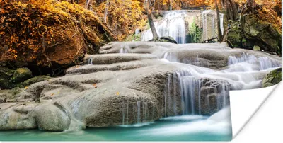 Produktbild von MuchoWow® Poster Wald - Wasserfall - Herbst 120x60 cm - Bild