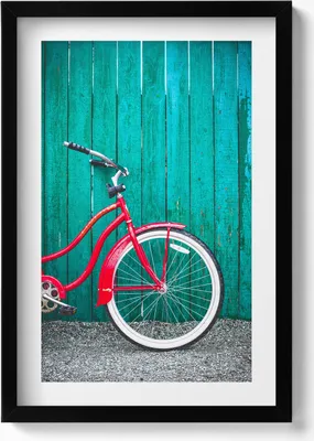 Produktbild von Rotes Fahrrad– Wandbild mit Rahmen – Gerahmtes Bild  – Wanddekoration – 40x60 cm –  Schwarz