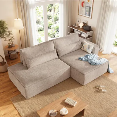 Produktbild von BroMARKT Ecksofa mit Schlaffunktion TIVIO 190x115 cm Schlafsofa mit Bettkasten Eckcouch Beige Rechts