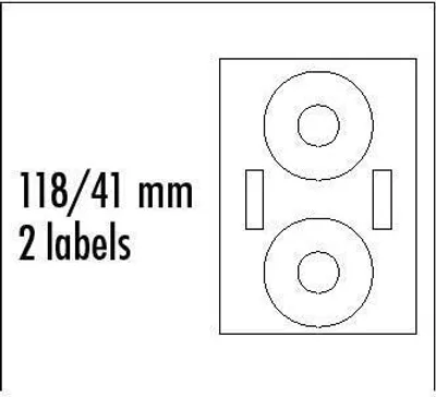 Immagine prodotto di Etichette logo per CD 118/41mm, A4, bianco opaco, 2 etichette, 2 dischi, 140g/m2, confezione da 25, per inkjet e la