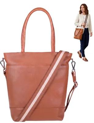 Produktbild von Handtasche Leder Damen Tasche Shopper gross Umhängetasche Lederhandtasche Schultertasche Ledertasche Alessandro Salvatore Bologna 12980 Cognac + Etui