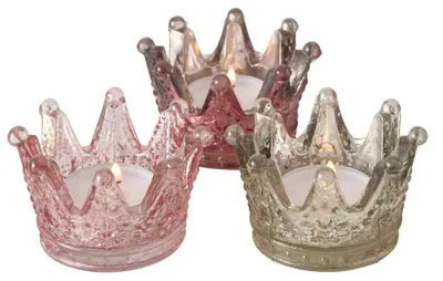 Produktbild von Teelichthalter Crown Krone 3 sortiert Glas Ø 8 cm Stückpreis