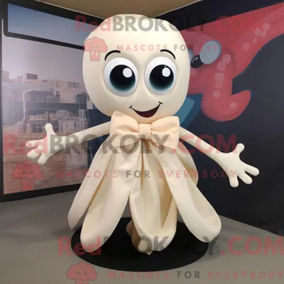 Produktbild von Maskottchenfigur REDBROKOLY eines Cream Squid mit Tellerrock und Fliege