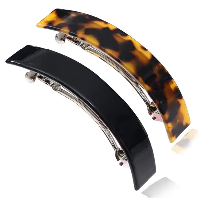 Productafbeelding van Haarspelden dames, groot, 2 stuks. Franse haarclips voor dik en dun haar, in schildpadprint en zwart