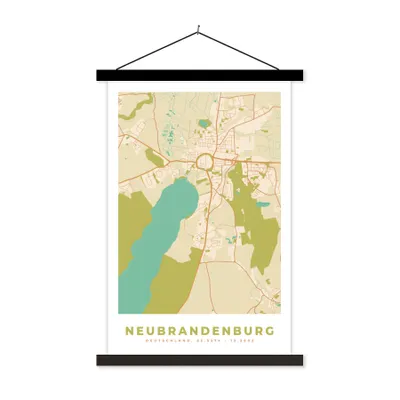 Produktbild von MuchoWow® Textilposter Karte - Neubrandenburg - Stadtplan - Vintage 60x90 cm mit schwarzem Rahmen - Poster Wohnzimmer