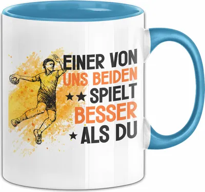 Produktbild von Handball Tasse Geschenk Spruch Für Golf-Spieler Einer Von Uns Beiden Spielt Besser Als Du Becher (Blau)