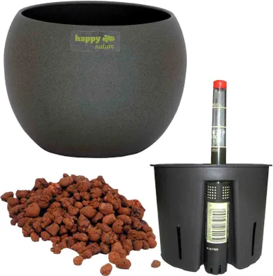 Produktbild von Set4 Keramik Hydro Blumentopf Madeira 15/12 dunkel grau struktur Kugel Ø 19,0 cm H 15,0 cm