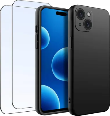 Obrázek produktu pro SADA Pouzdro pro iPhone 15 Matné černé silikonové 2 KUSY SKLO