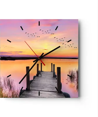 Produktbild von Wanduhr - Quadrat - Glasuhr - Fußgängerbrücke Sommer Menschen Liebe - 40x40cm - Schleichendes Uhrwerk - Lautlos - zum Aufhängen bereit - Dekoration Modern - Wanddekoration aus Glas - C3AC40x40-3056