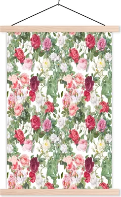 Produktbild von MuchoWow® Textilposter Blumen - Vintage - Rosen 60x90 cm mit holzfarbenen Rahmen - Textil