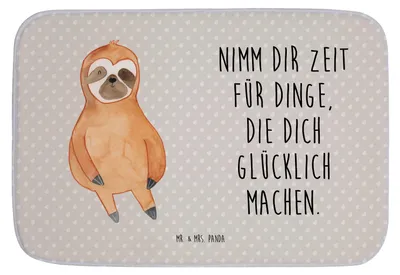 Produktbild von Mr. & Mrs. Panda Badematte Faultier Zufrieden - Grau Pastell - Geschenk, Teppich Bad, duschmatte, Badezimmerteppich, Glücklich, Badteppich, Pause, Happy, Badvorleger