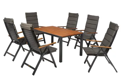 Obrázek produktu pro Sada zahradního nábytku Merxx Astros, 13 dílů: 6 skládacích křesel včetně polštářů, stůl 150 x 90 cm – hliník/akácie/plast