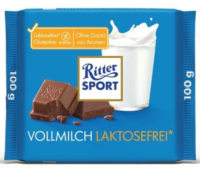 Produktbild von Ritter Sport Fine Milk Chocolate, Milchschokolade, 100 g, 1 Stück(e), Sugar, cocoa butter, whole MILK powder (21 %), cocoa mass, emulsifier: lecithins (SOYA)., Künstliches Aroma, 2377 kJ