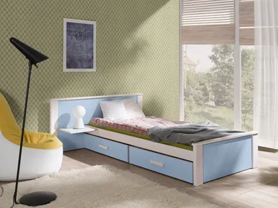 Image de Lit enfant avec espace de rangement 80x180 POLCH PLUS – blanc / bleu