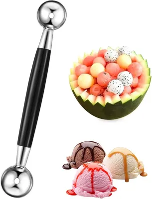 Produktbild von 1 Stücke Doppelseitig Aushöhllöffel Edelstahl Eisportionierer Set Kugelformer Melone Melonenausstecher Kugeln klein Melonenballer Melonenlöffel Melonenkugelausstecher für Gemüse Obst